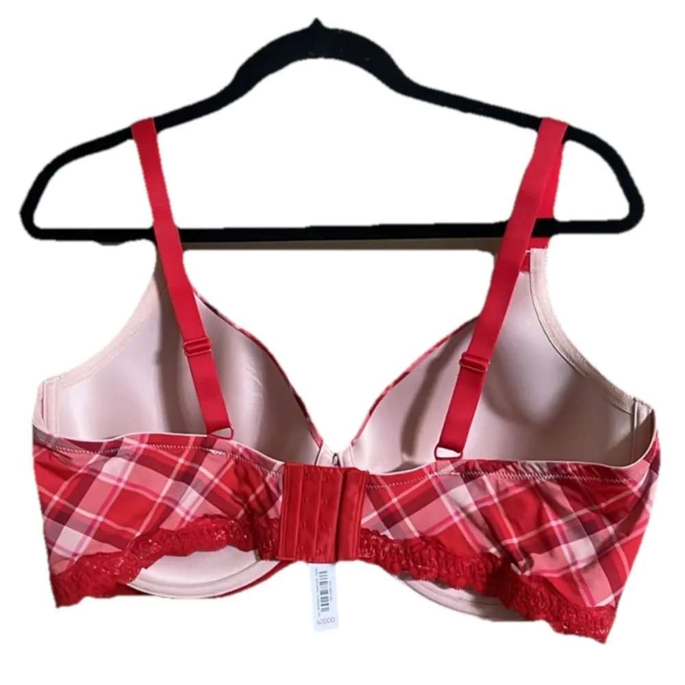 2/$24 Adore Me Bra Kati Sz Various Red Plaid Lace/Bow Detail Underwire Feminine